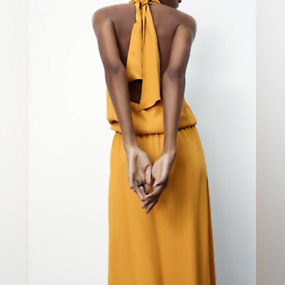 ZARA Limited Edition Mustard Yellow Halter Neck Maxi Dress - Picture 2 of 14